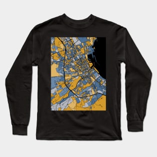 Palermo Map Pattern in Blue & Gold Long Sleeve T-Shirt